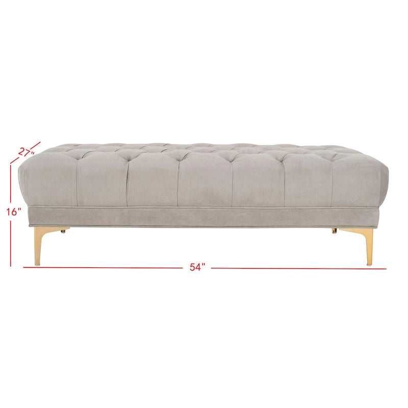 Grey / Navy Velvet Tufted Rectangular Bench with Brass Legs for 1–2 Person