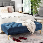 Grey / Navy Velvet Tufted Rectangular Bench with Brass Legs for 1–2 Person