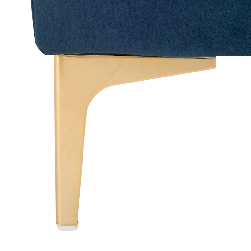 Grey / Navy Velvet Tufted Rectangular Bench with Brass Legs for 1–2 Person