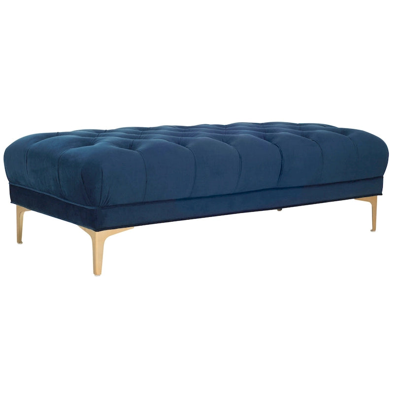 Grey / Navy Velvet Tufted Rectangular Bench with Brass Legs for 1–2 Person