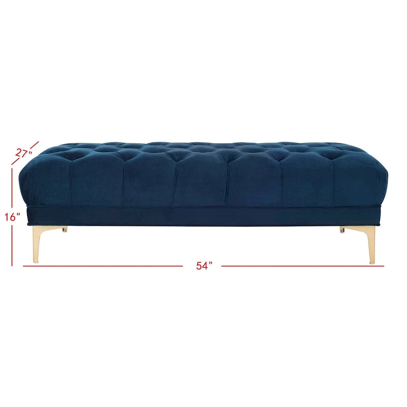 Grey / Navy Velvet Tufted Rectangular Bench with Brass Legs for 1–2 Person