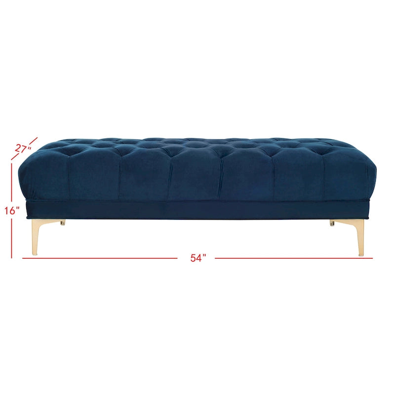 Grey / Navy Velvet Tufted Rectangular Bench with Brass Legs for 1–2 Person