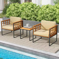 Costway 3 PCS Patio Chair Set Acacia Wood Sofa Set with Metal Support Soft Seat Cushions