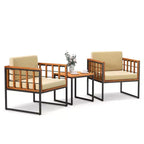 Costway 3-teiliges Terrassenstuhl-Set Akazienholz-Sofa-Set mit Metallstütze weichen Sitzkissen