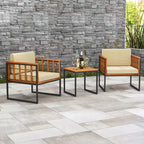 Costway 3-teiliges Terrassenstuhl-Set Akazienholz-Sofa-Set mit Metallstütze weichen Sitzkissen