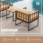 Costway 3-teiliges Terrassenstuhl-Set Akazienholz-Sofa-Set mit Metallstütze weichen Sitzkissen