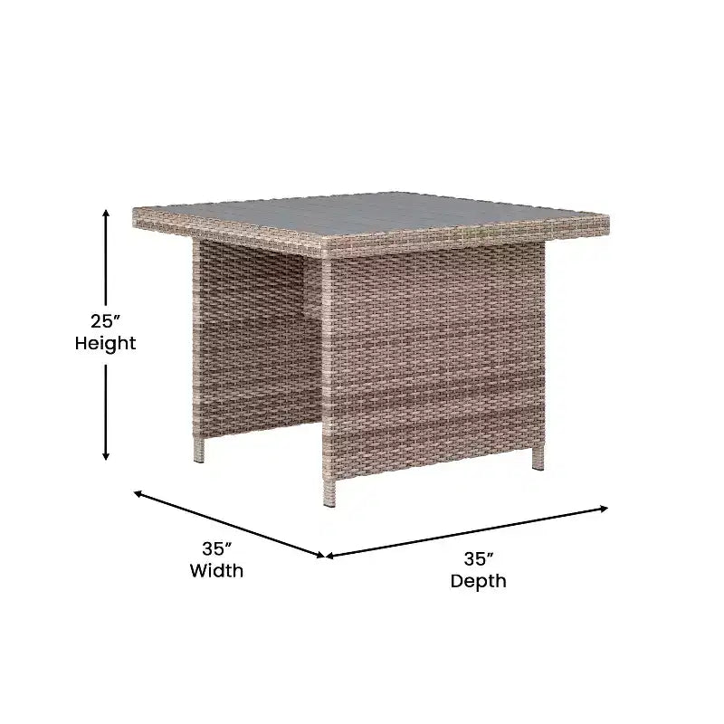 Flash Furniture Huck Loungegarnitur aus Korbgeflecht für drinnen/draußen, L-förmiges Sofa mit Esstisch, wetterfeste Kissen