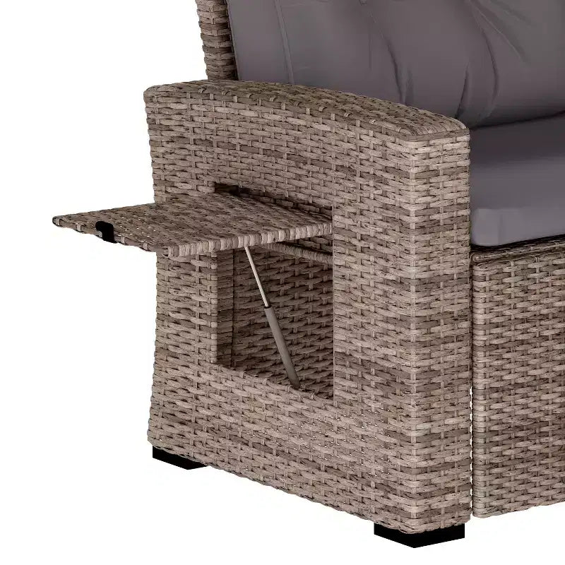Flash Furniture Huck Loungegarnitur aus Korbgeflecht für drinnen/draußen, L-förmiges Sofa mit Esstisch, wetterfeste Kissen