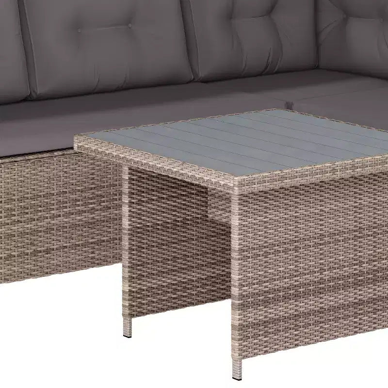 Flash Furniture Huck Loungegarnitur aus Korbgeflecht für drinnen/draußen, L-förmiges Sofa mit Esstisch, wetterfeste Kissen