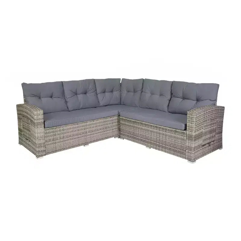 Flash Furniture Huck Loungegarnitur aus Korbgeflecht für drinnen/draußen, L-förmiges Sofa mit Esstisch, wetterfeste Kissen