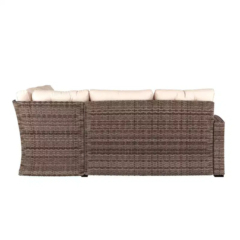 Flash Furniture Huck Loungegarnitur aus Korbgeflecht für drinnen/draußen, L-förmiges Sofa mit Esstisch, wetterfeste Kissen