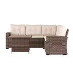 Flash Furniture Huck Loungegarnitur aus Korbgeflecht für drinnen/draußen, L-förmiges Sofa mit Esstisch, wetterfeste Kissen