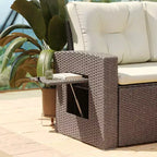 Flash Furniture Huck Loungegarnitur aus Korbgeflecht für drinnen/draußen, L-förmiges Sofa mit Esstisch, wetterfeste Kissen