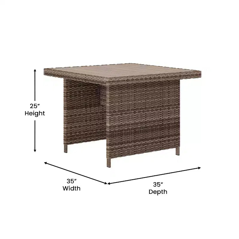 Flash Furniture Huck Loungegarnitur aus Korbgeflecht für drinnen/draußen, L-förmiges Sofa mit Esstisch, wetterfeste Kissen
