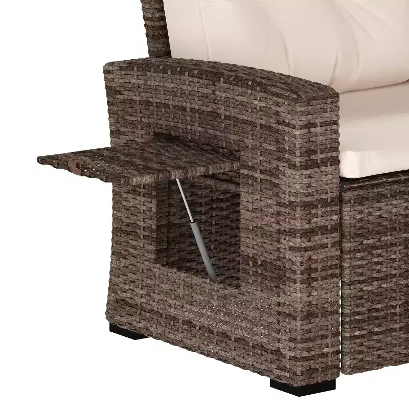 Flash Furniture Huck Loungegarnitur aus Korbgeflecht für drinnen/draußen, L-förmiges Sofa mit Esstisch, wetterfeste Kissen
