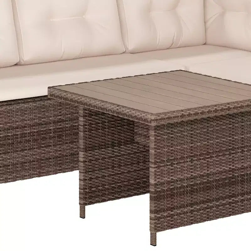 Flash Furniture Huck Loungegarnitur aus Korbgeflecht für drinnen/draußen, L-förmiges Sofa mit Esstisch, wetterfeste Kissen