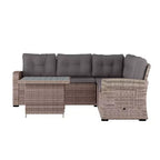 Flash Furniture Huck Loungegarnitur aus Korbgeflecht für drinnen/draußen, L-förmiges Sofa mit Esstisch, wetterfeste Kissen