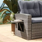 Flash Furniture Huck Loungegarnitur aus Korbgeflecht für drinnen/draußen, L-förmiges Sofa mit Esstisch, wetterfeste Kissen