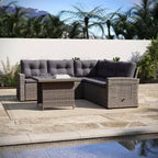 Flash Furniture Huck Loungegarnitur aus Korbgeflecht für drinnen/draußen, L-förmiges Sofa mit Esstisch, wetterfeste Kissen