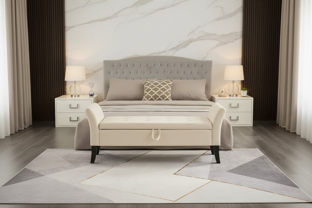 Grey / Orange / Beige Velvet Storage Bed Bench for 1–2 Person