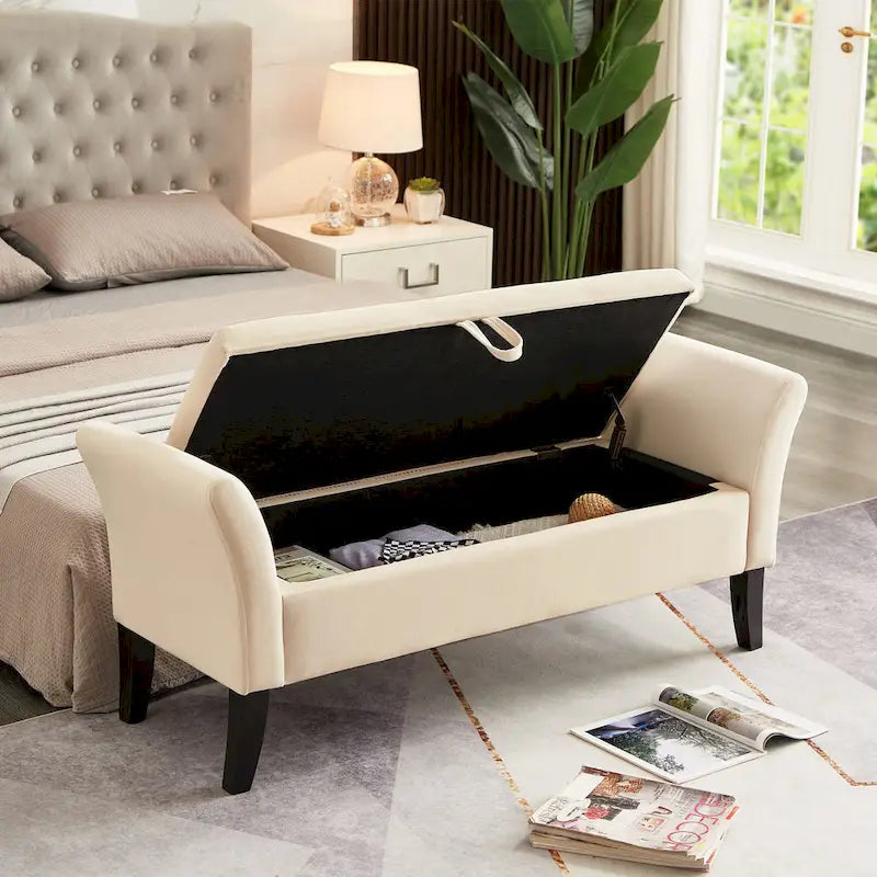 Grey / Orange / Beige Velvet Storage Bed Bench for 1–2 Person