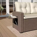 Merrick Lane Indoor/Outdoor L-förmiges Sofa-/Esstisch-Konversationsset mit Korbmöbelkonstruktion aus Rattan und wetterfesten Kissen