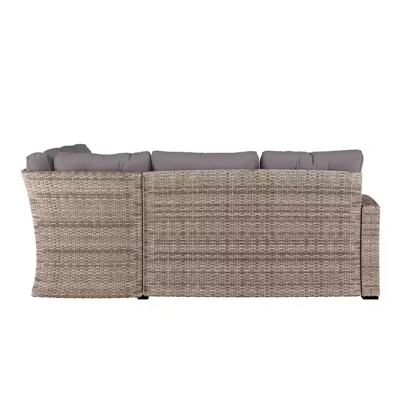 Merrick Lane Indoor/Outdoor L-förmiges Sofa-/Esstisch-Konversationsset mit Korbmöbelkonstruktion aus Rattan und wetterfesten Kissen