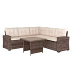 Merrick Lane Indoor/Outdoor L-förmiges Sofa-/Esstisch-Konversationsset mit Korbmöbelkonstruktion aus Rattan und wetterfesten Kissen