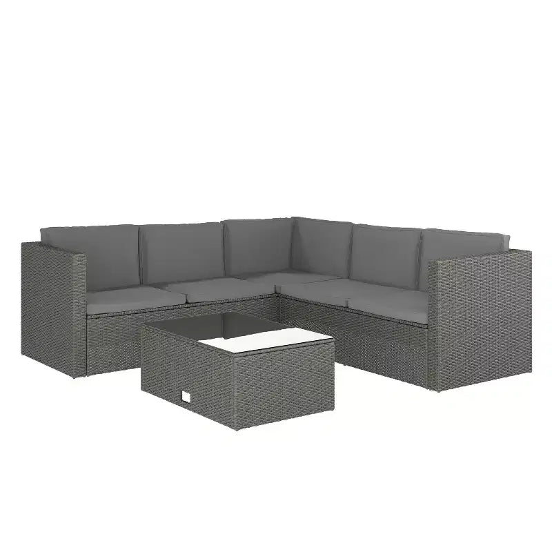 Merrick Lane Allwetter-Loungesofa aus PE-Rattan mit Couchtisch und inkludierten Kissen