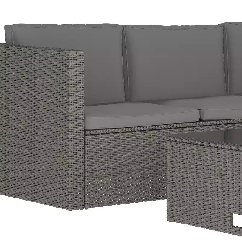 Merrick Lane Allwetter-Loungesofa aus PE-Rattan mit Couchtisch und inkludierten Kissen