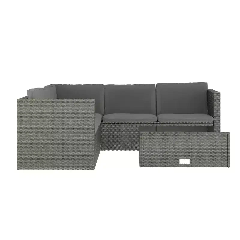 Merrick Lane Allwetter-Loungesofa aus PE-Rattan mit Couchtisch und inkludierten Kissen