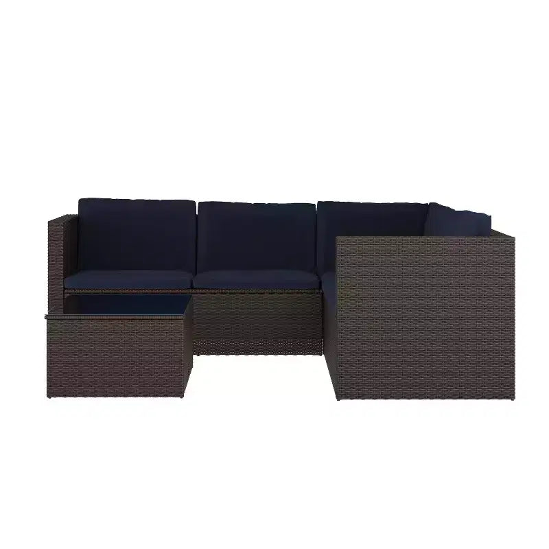Merrick Lane Allwetter-Loungesofa aus PE-Rattan mit Couchtisch und inkludierten Kissen