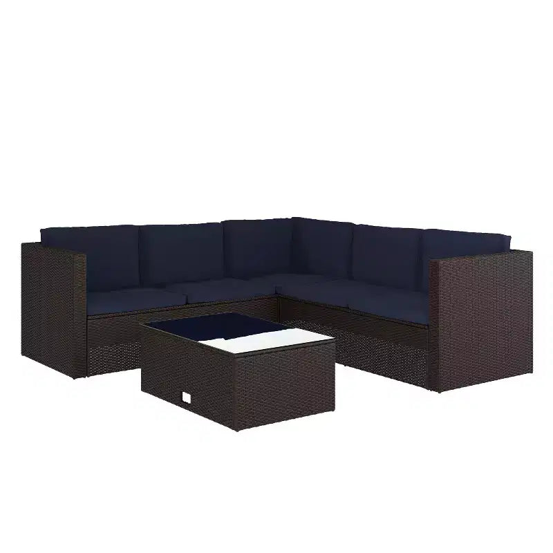 Merrick Lane Allwetter-Loungesofa aus PE-Rattan mit Couchtisch und inkludierten Kissen