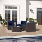 Merrick Lane All Weather PE Rattan Sectional Sofa with Coffee Table and Included Cushions