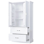 Hoher Badezimmerschrank, Schrank mit zwei Türen und Schubladen, verstellbarem Regal, MDF-Platte