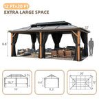 EROMMY Hardtop-Pavillon, Outdoor-Pergola mit Doppeldach & Netzen & Vorhängen, Hochleistungs-Canopy für Terrasse, Garten, Poolparty