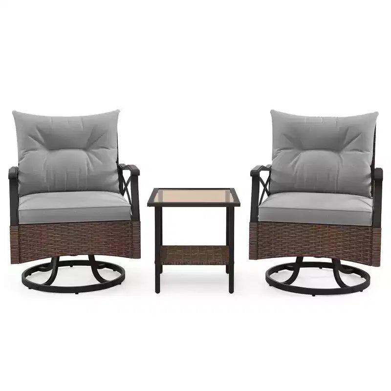 Costway 3-teiliges Terrassen-Schaukelstuhl-Set mit 2-stöckigem Couchtisch und gemütlichen Rückenkissen