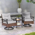 Costway 3-teiliges Terrassen-Schaukelstuhl-Set mit 2-stöckigem Couchtisch und gemütlichen Rückenkissen