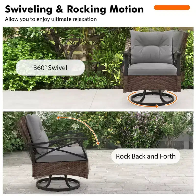 Costway 3-teiliges Terrassen-Schaukelstuhl-Set mit 2-stöckigem Couchtisch und gemütlichen Rückenkissen