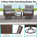 Costway 3-teiliges Terrassen-Schaukelstuhl-Set mit 2-stöckigem Couchtisch und gemütlichen Rückenkissen