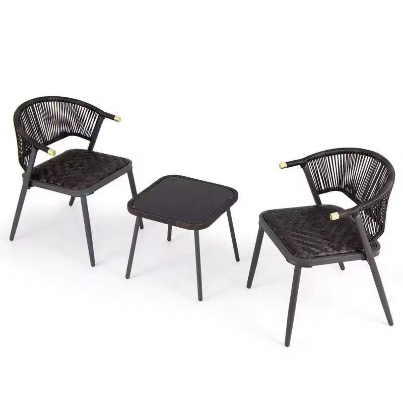 Costway 3-teiliges Terrassenmöbel-Set aus Rattan mit Tischplatte aus gehärtetem Glas und Korbsitz