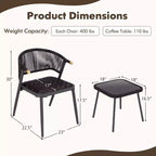Costway 3-teiliges Terrassenmöbel-Set aus Rattan mit Tischplatte aus gehärtetem Glas und Korbsitz