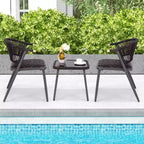 Costway 3-teiliges Terrassenmöbel-Set aus Rattan mit Tischplatte aus gehärtetem Glas und Korbsitz