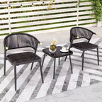 Costway 3-teiliges Terrassenmöbel-Set aus Rattan mit Tischplatte aus gehärtetem Glas und Korbsitz