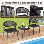 Costway 3-teiliges Terrassenmöbel-Set aus Rattan mit Tischplatte aus gehärtetem Glas und Korbsitz