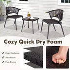 Costway 3-teiliges Terrassenmöbel-Set aus Rattan mit Tischplatte aus gehärtetem Glas und Korbsitz