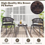 Costway 3-teiliges Terrassenmöbel-Set aus Rattan mit Tischplatte aus gehärtetem Glas und Korbsitz