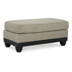 Grey Chunky Fabric Upholstered Ottoman with Matte Black Wood Trim for 1–2 Person