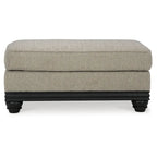 Grey Chunky Fabric Upholstered Ottoman with Matte Black Wood Trim for 1–2 Person