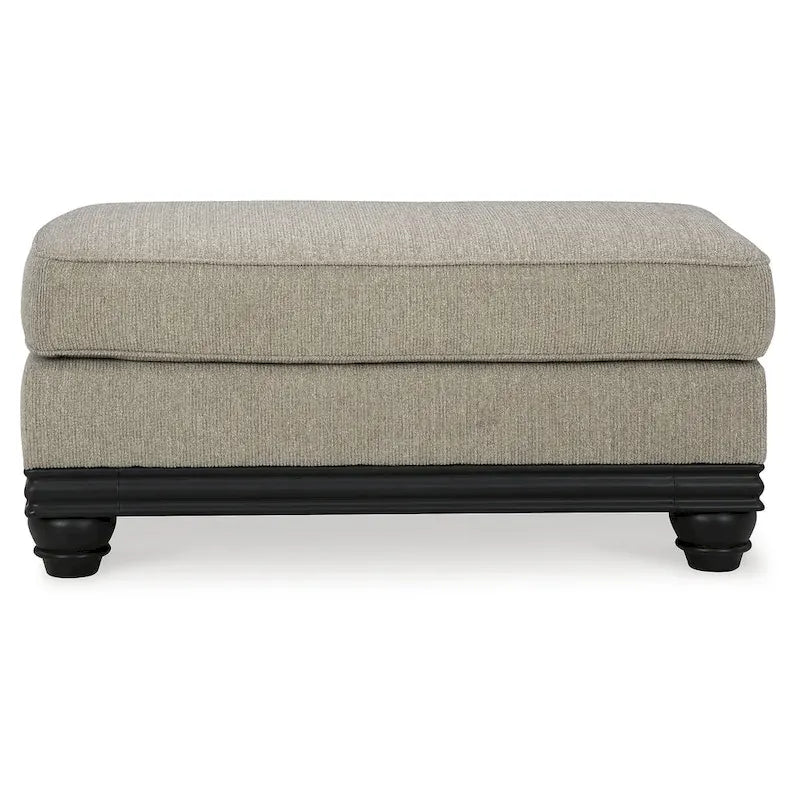 Grey Chunky Fabric Upholstered Ottoman with Matte Black Wood Trim for 1–2 Person